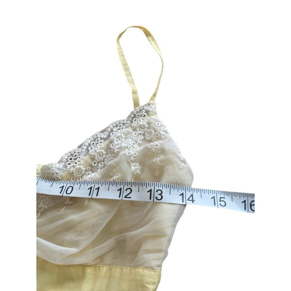 Vintage Baby Doll Dress Yellow Lace Trim Spaghetti Strap Coquette Romantic READ - Picture 9 of 16
